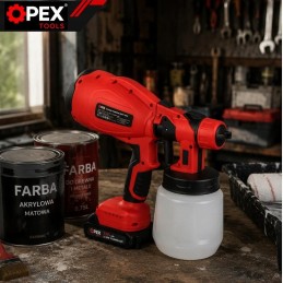 Akkukäyttöinen maaliruisku OPEX TOOLS 21V | Tehokas HVLP-maalauslaite kahdella akulla