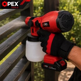 Akkukäyttöinen maaliruisku OPEX TOOLS 21V | Tehokas HVLP-maalauslaite kahdella akulla