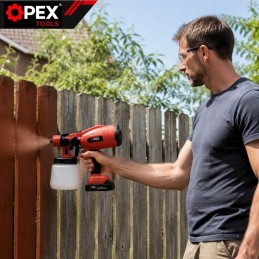 Akkukäyttöinen maaliruisku OPEX TOOLS 21V | Tehokas HVLP-maalauslaite kahdella akulla