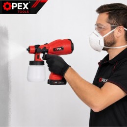 Akkukäyttöinen maaliruisku OPEX TOOLS 21V | Tehokas HVLP-maalauslaite kahdella akulla