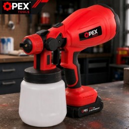 Akkukäyttöinen maaliruisku OPEX TOOLS 21V | Tehokas HVLP-maalauslaite kahdella akulla