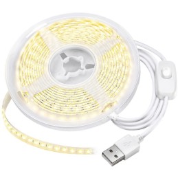 Itsekiinnittyvä USB LED-valonauha 3m kylmä valkoinen | Kätevä valonauha kytkimellä kaapistoon ja työpisteelle