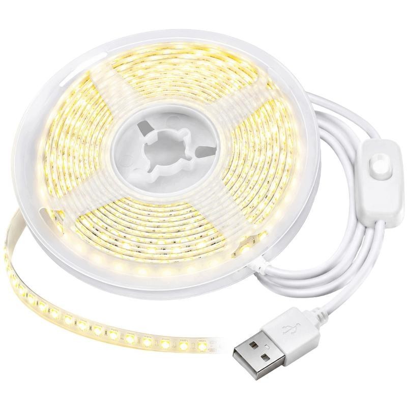 Itsekiinnittyvä USB LED-valonauha 3m kylmä valkoinen | Kätevä valonauha kytkimellä kaapistoon ja työpisteelle