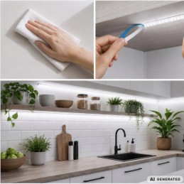 Itsekiinnittyvä USB LED-valonauha 3m kylmä valkoinen | Kätevä valonauha kytkimellä kaapistoon ja työpisteelle