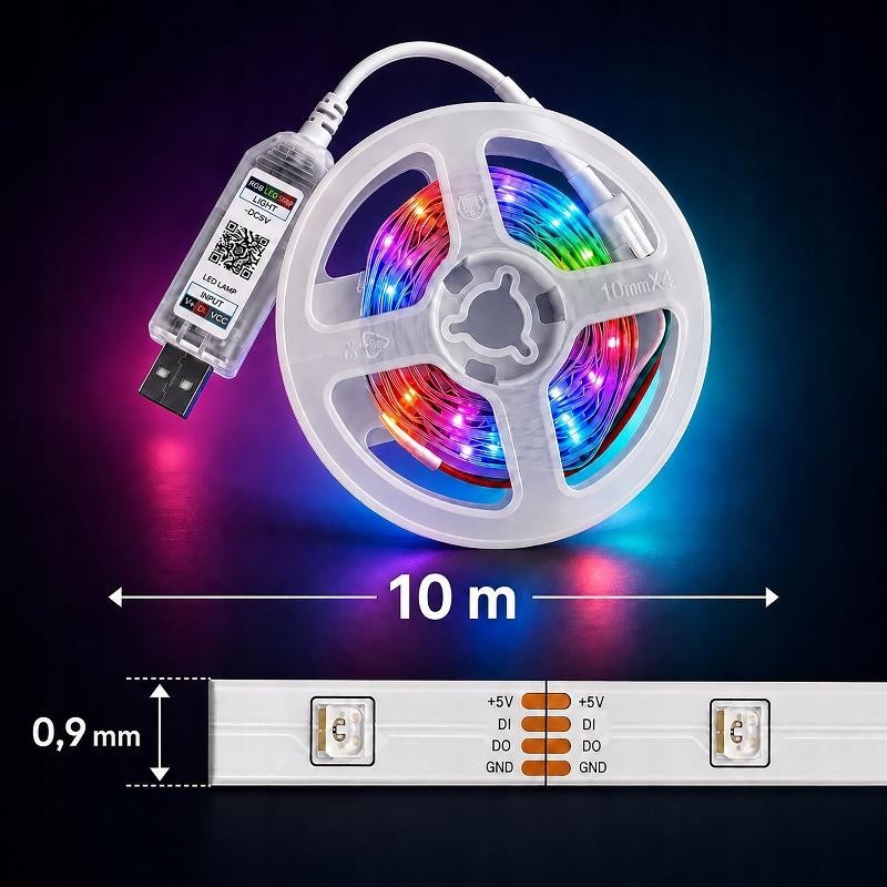 Joustava monivärinen LED-neonvalonauha 10 metriä