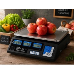 Digitaalinen hinnoitteleva pöytävaaka 40 kg | Akku- ja verkkovirtakäyttöinen kauppavaaka