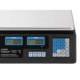 Digitaalinen hinnoitteleva pöytävaaka 40 kg | Akku- ja verkkovirtakäyttöinen kauppavaaka