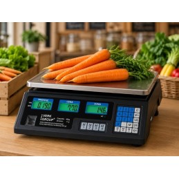 Digitaalinen hinnoitteleva pöytävaaka 40 kg | Akku- ja verkkovirtakäyttöinen kauppavaaka