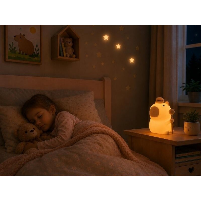 Pehmeä silikoninen LED-yövalo kapybara-hahmolla