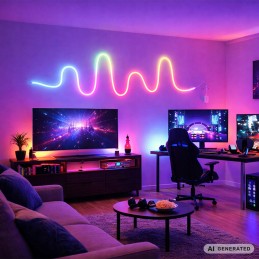 5m RGB Neon LED-valonauha kaukosäätimellä ja sovelluksella | Tasainen joustava valoletku kotiin