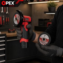 Akkukulmahiomakone 12V kahdella akulla OPEX TOOLS | Pieni rälläkkä 75 mm salkussa