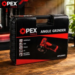 Akkukulmahiomakone 12V kahdella akulla OPEX TOOLS | Pieni rälläkkä 75 mm salkussa
