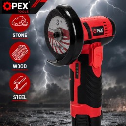 Akkukulmahiomakone 12V kahdella akulla OPEX TOOLS | Pieni rälläkkä 75 mm salkussa