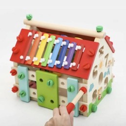 Puinen koottava puuhatalo ja muotolaatikko | 2-in-1-aktiviteettilelu lapsille