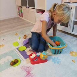 Leikkiruokasetti tarranauhalla ja minikeittiö | 22-osainen leikattava hedelmä- ja vihannessetti