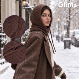 Naisten kypärämyssy 3-in-1 – 30 % villaa, ruskea
