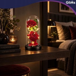 Ikuinen ruusu lasikuvussa – LED, 22 cm, 2 ruusua