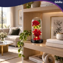 Ikuinen ruusu lasikuvussa – LED, 22 cm, 2 ruusua