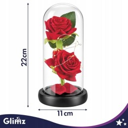 Ikuinen ruusu lasikuvussa – LED, 22 cm, 2 ruusua