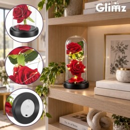 Ikuinen ruusu lasikuvussa – LED, 22 cm, 2 ruusua