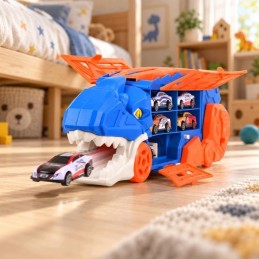 5-in-1 T-Rex Dinosaurus Rekka ja Autorata | Laukaisin + 6 Autoa