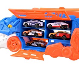 5-in-1 T-Rex Dinosaurus Rekka ja Autorata | Laukaisin + 6 Autoa