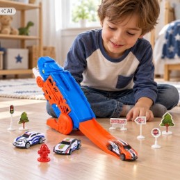 5-in-1 T-Rex Dinosaurus Rekka ja Autorata | Laukaisin + 6 Autoa