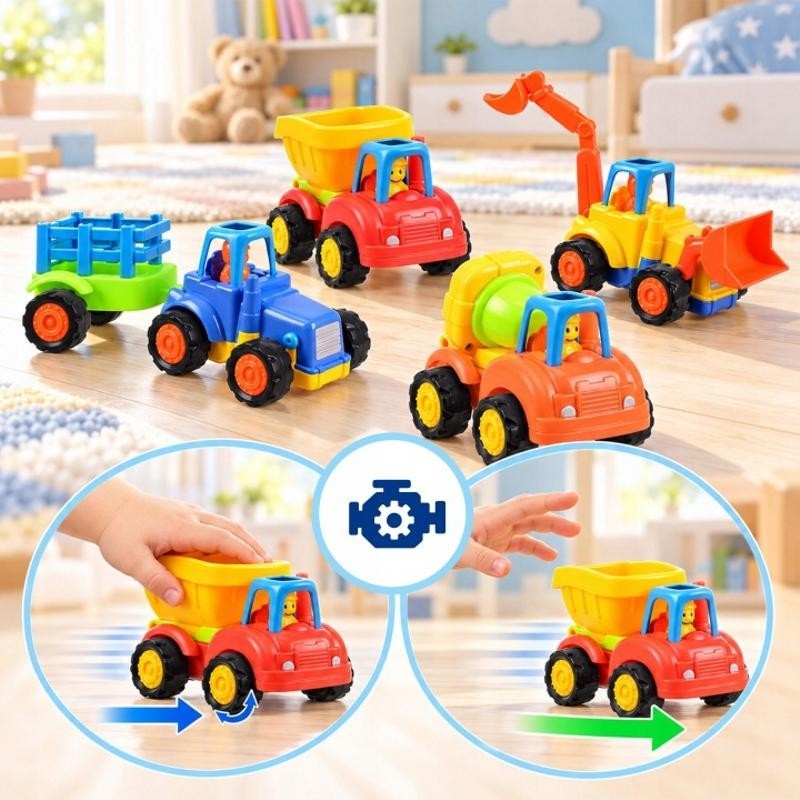 Työkoneet ja Traktori Lelusetti 4 kpl | Push & Go Kitkamoottori