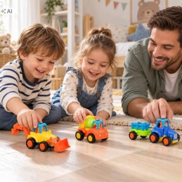 Työkoneet ja Traktori Lelusetti 4 kpl | Push & Go Kitkamoottori