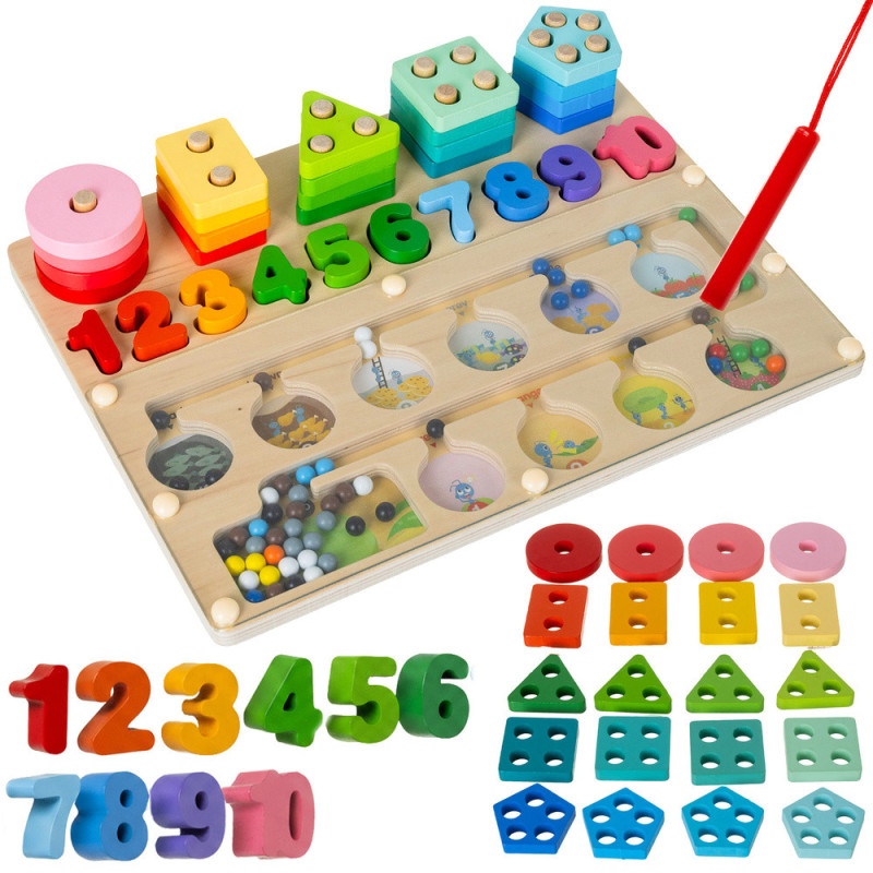 Puinen Montessori-lajittelija ja magneettilabyrintti 3-in-1
