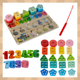 Puinen Montessori-lajittelija ja magneettilabyrintti 3-in-1