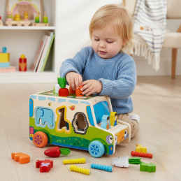 Puinen monitoimilajittelija "Auto" + magneettiset madot ja porkkanat