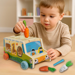 Puinen monitoimilajittelija "Auto" + magneettiset madot ja porkkanat